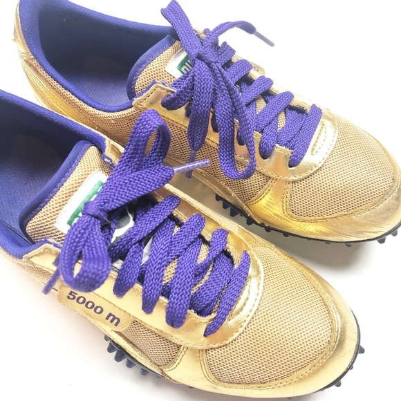 gold and purple sneakers